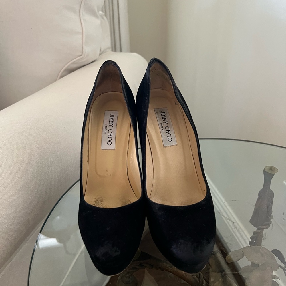 Black suede Jimmy Choo pumps